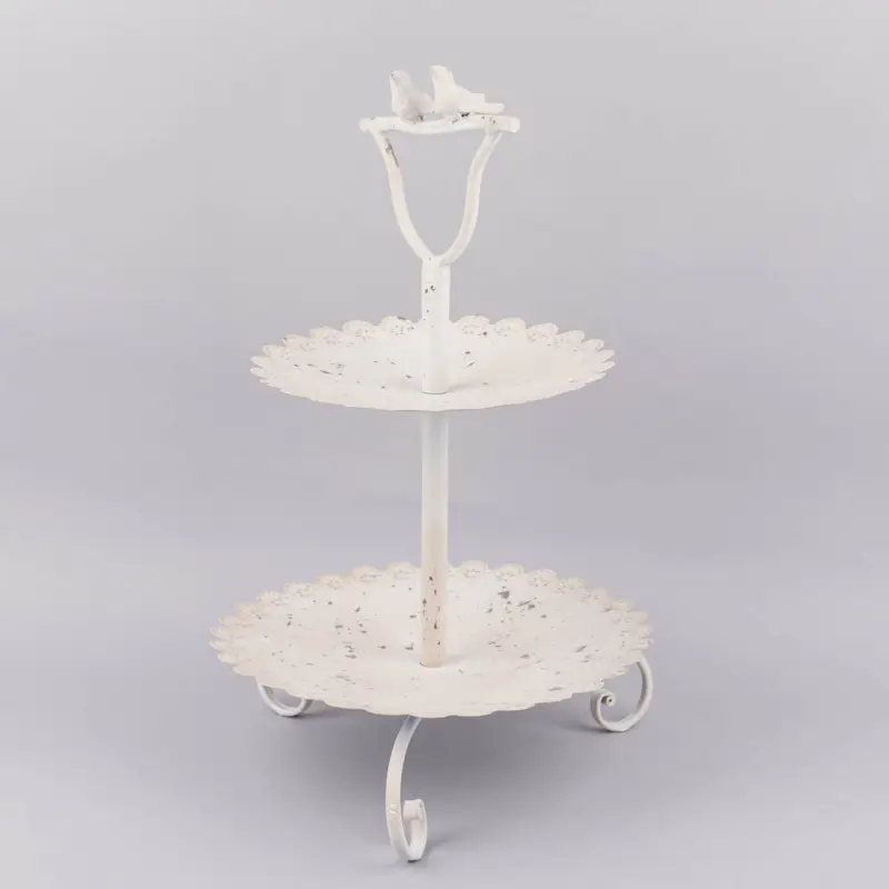 Deko Etagere 2-stufig rund mit Bogenkante und Antik-Finish Eisen beige grau 32x51cm Knallerangebot
