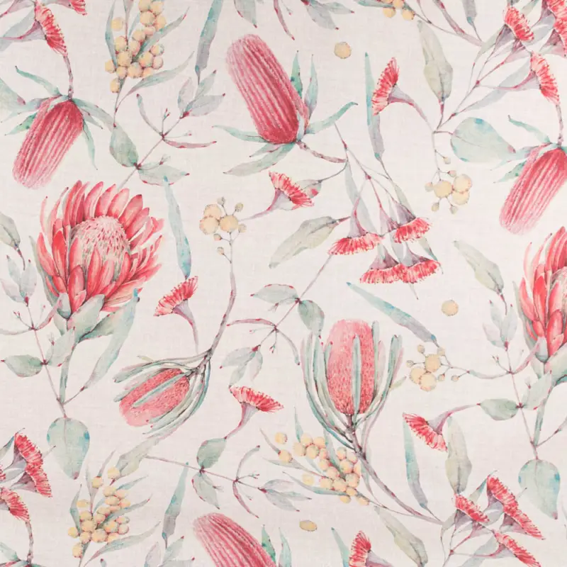 Heißes Angebot Baumwollstoff Dekostoff Halbpanama Digitaldruck Blumen natur rot grün 1,40m Breite