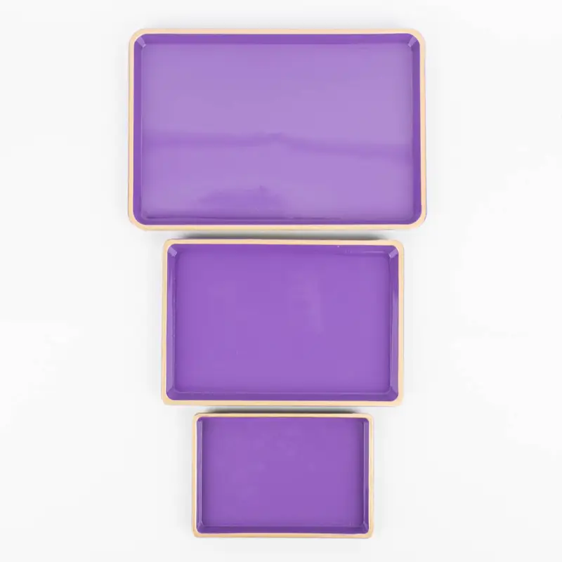 Nur Heute 3er Set Dekotablett aus Kunststoff mit goldfarbigem Rand lila schwarz 32x21,5x2,5cm