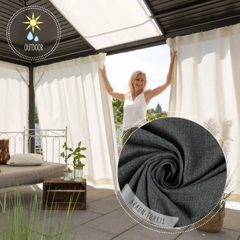 Sonderaktion Outdoor Vorhang Olefina mit Smok-Schlaufenband braun-türkis in 245cm oder Wunschlänge von SCHÖNER LEBEN.