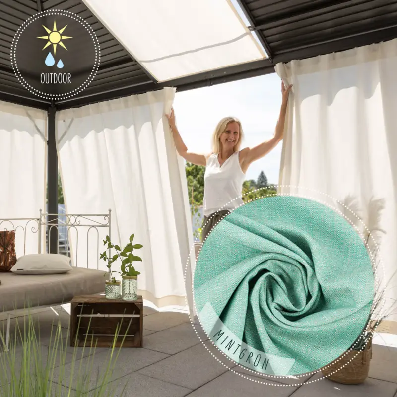 Top-Seller Outdoor Vorhang Olefina mit Smok-Schlaufenband mintgrün in 245cm oder Wunschlänge von SCHÖNER LEBEN.