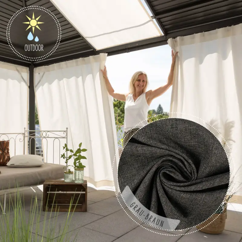 Must-Have Outdoor Vorhang Olefina mit Smok-Schlaufenband dunkelgrau-braun in 245cm oder Wunschlänge von SCHÖNER LEBEN.