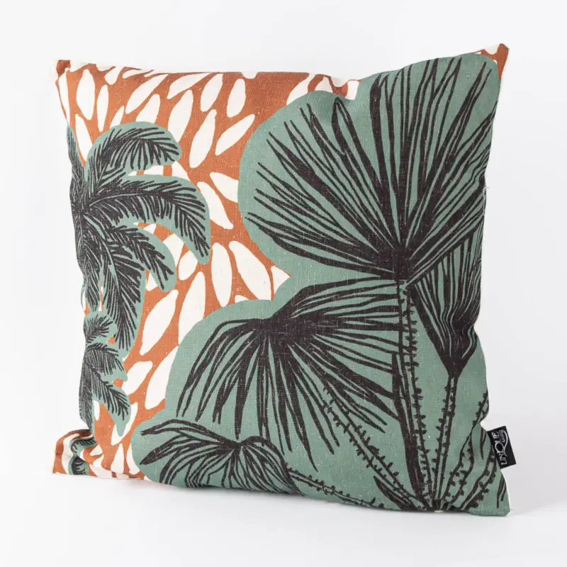 Echt Kissen mit Palmen-Print Leinenoptik grün braun 45x45cm