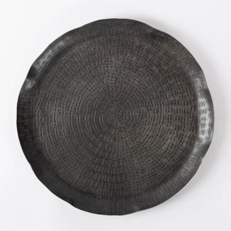 Dekoschale Teller aus Aluminium mit Prägedessin in mattem Anthrazit 37x2cm Begrenztes Angebot