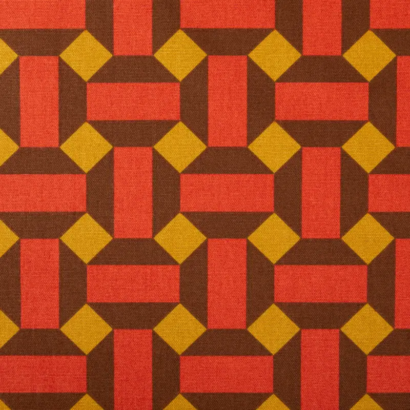 Billig Canvas Stoff Dekostoff Baumwolle Therese Retro Formen rot braun ocker 1,50m Breite