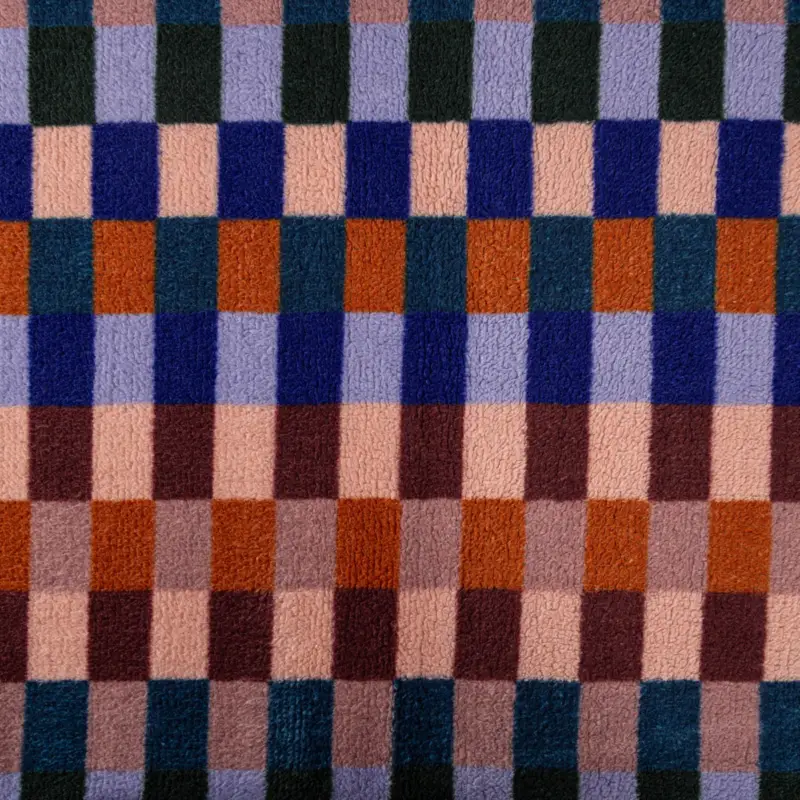 Direkt Vom Hersteller Teddystoff Plüsch ALCALAWürfelmuster blau bunt 1,50m Breite