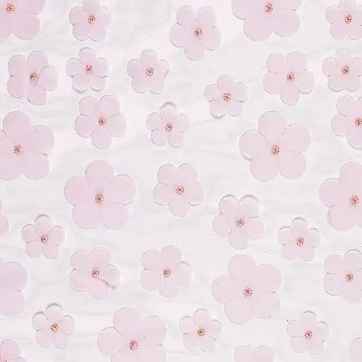 Jetzt Kaufen Tischläufer Tischband Tüll mit 3D Blüten rosa 0,26x5m