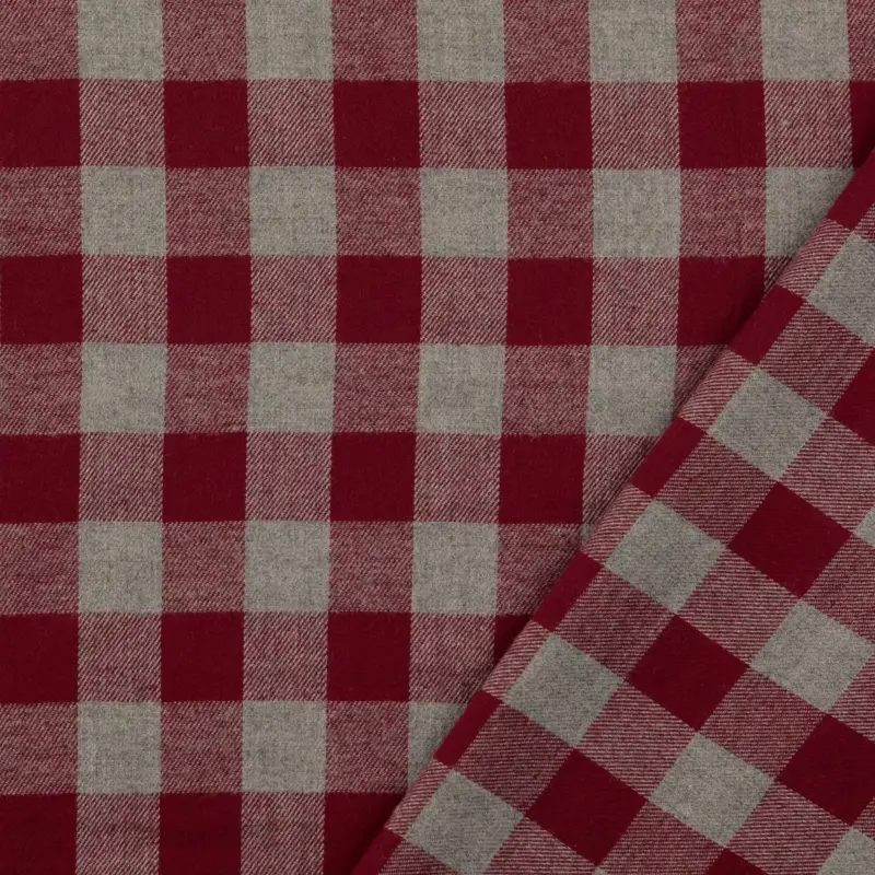 Markenware Flanell Stoff aus Baumwolle garngefärbt Karo rot 1,44m Breite