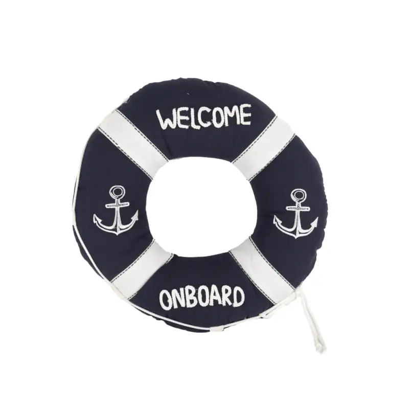 Sichere Zahlung Kissen maritim Rettungsring blau weiß 50x50x3cn