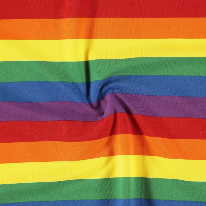 Stretchjersey aus 92% Bio-Baumwolle, Regenbogenstreifen Direktkauf