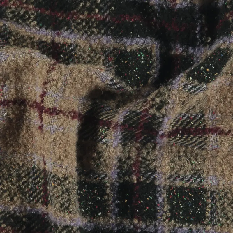 Gewebter Wollbouclé mit mehrfarbigem garngefärbtem Karo Nur Für Kurze Zeit