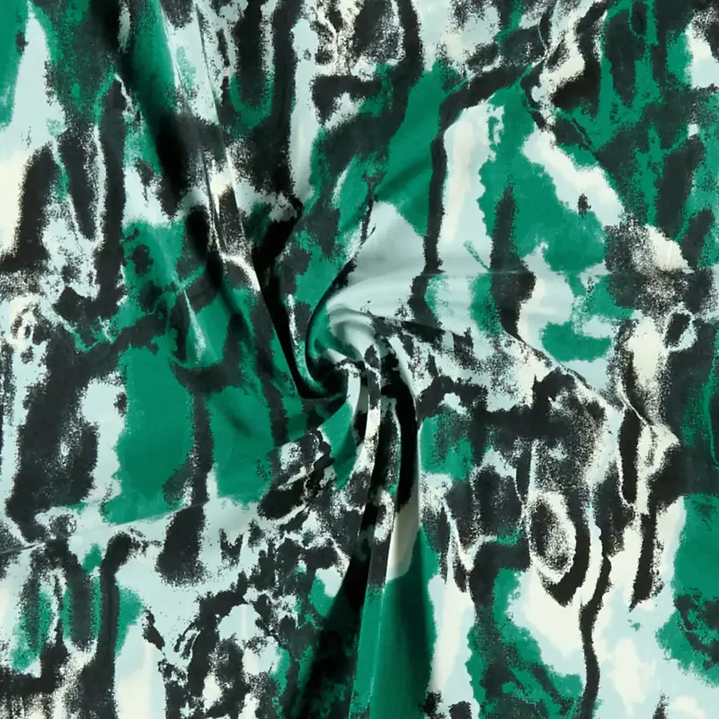 Stretchjersey aus Baumwolle grüner Batikprint Garantierte Lieferung