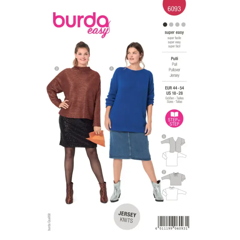 Burda Schnittmuster 6093: Pullover, Gr. 44-56 Neuheit