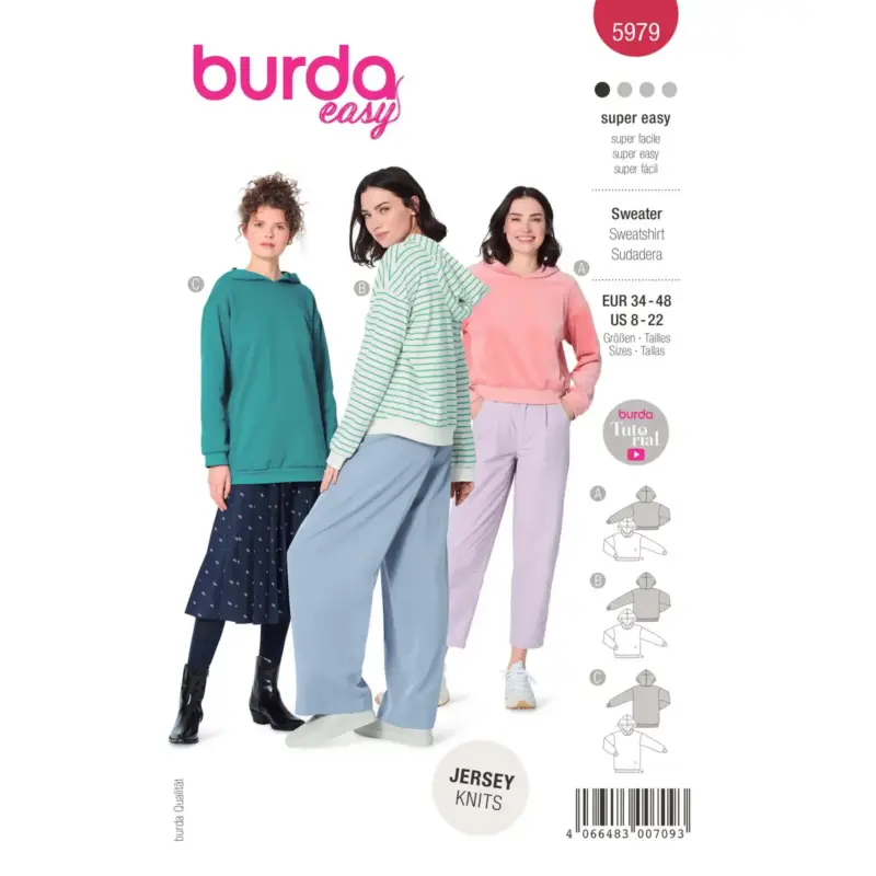Rabatt Burda Schnittmuster 5979: Sweatshirt Hoodie, Gr. 34-48