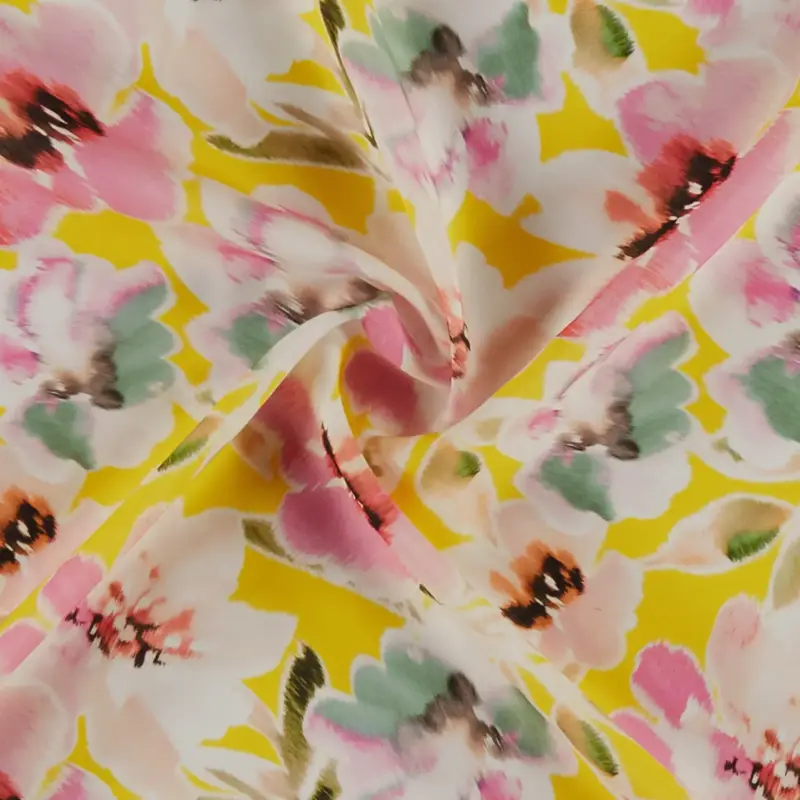 Gewebte Viskose mit mehrfarbigen Blumen im Aquarell-Look Angebot