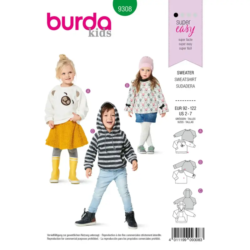 Aktuell Burda Schnittmuster 9308: Sweatshirt, Gr. 92-128