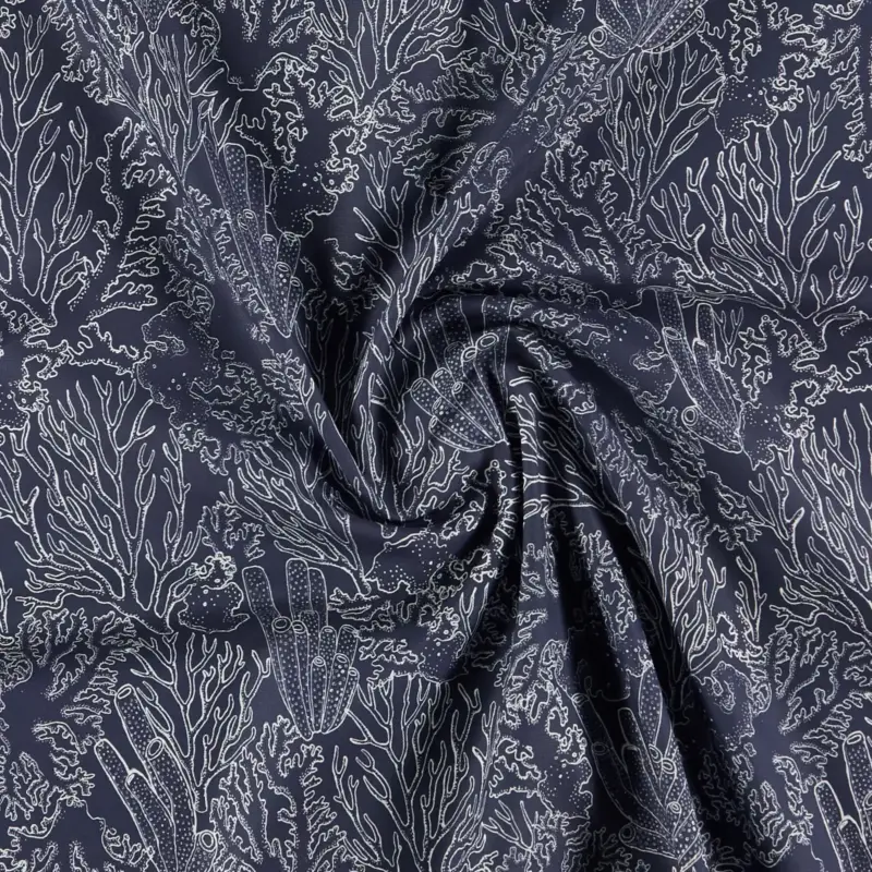 Baumwolle Halbpanama blau mit Blumen Neue Ware