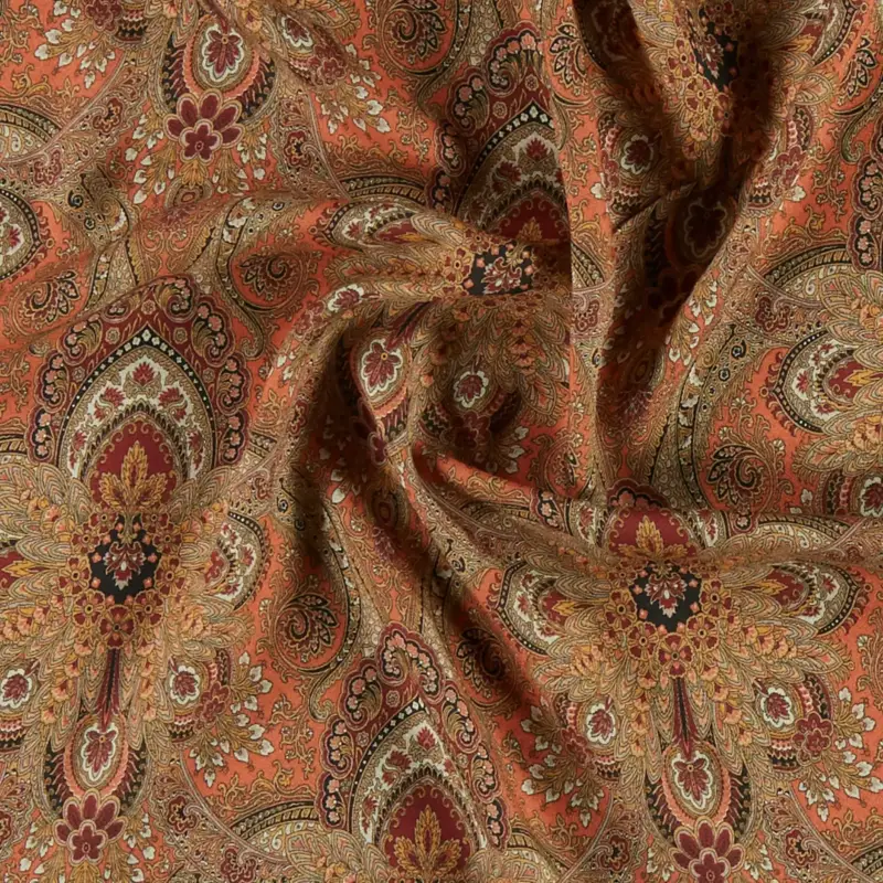 Crepe Viskose Terrakotta mit Barockprint in warmen, gebrannten Farben Neu Im Sortiment
