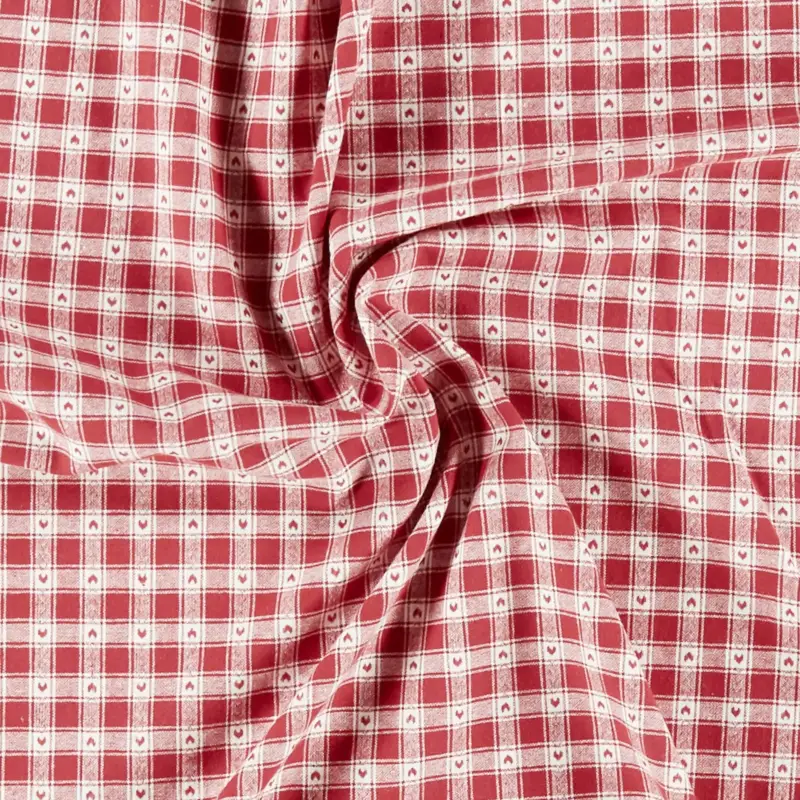 Direkt Vom Hersteller Gewebte Baumwolle rot/weiß garngefärbt kariert mit Herzen