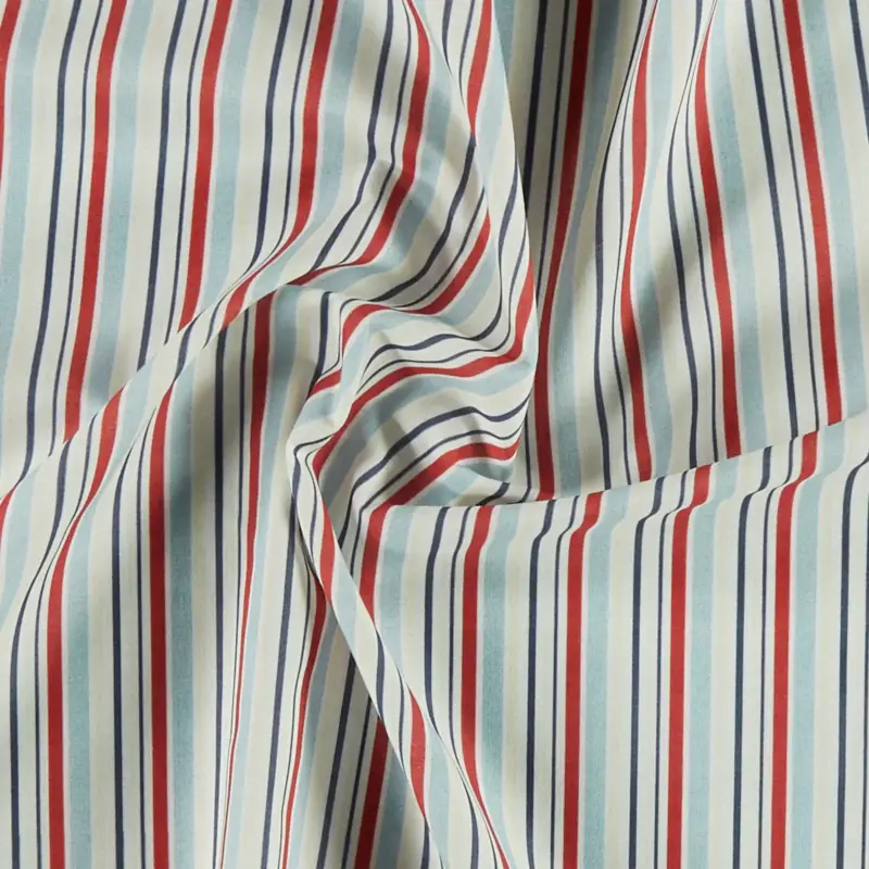 100 % gewebte Baumwolle, weiß mit Streifen in Blau Rot Beige Jetzt Kaufen
