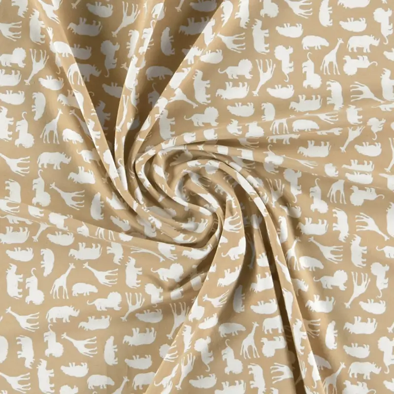Neu Stretchjersey aus 92% Bio Baumwolle warm sand mit Safaritieren