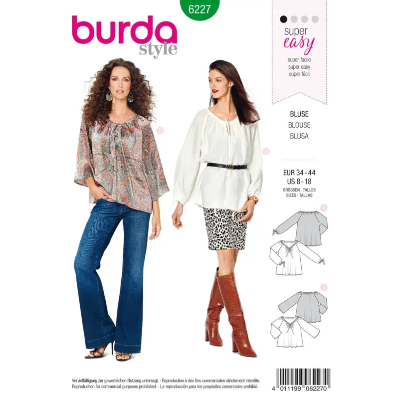 Burda Schnittmuster 6227: Bluse, Gr. 34-44 Echt