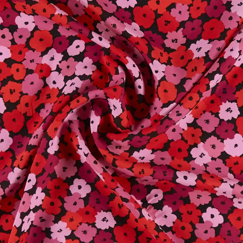 Gewebte Viskose mit roten und rosafarbenen Blumen Heißes Angebot