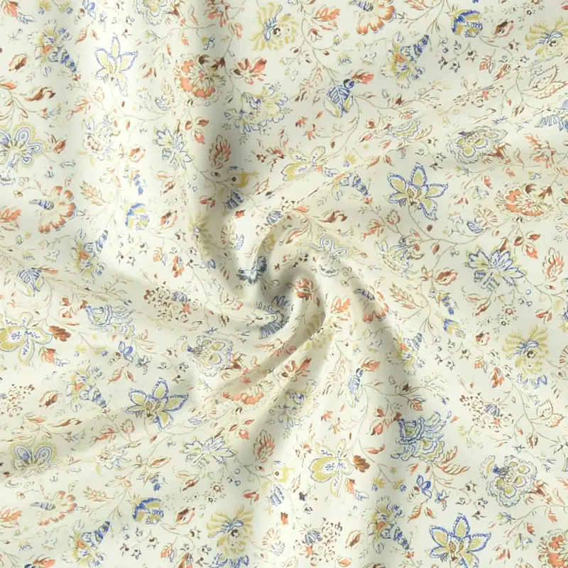 Cotton light putty peach/yellow flower Mega-Angebot