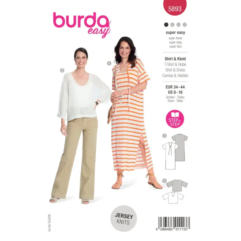 Burda Schnittmuster 5893: Shirt und Kleid, Gr. 34-44 Nur Für Kurze Zeit