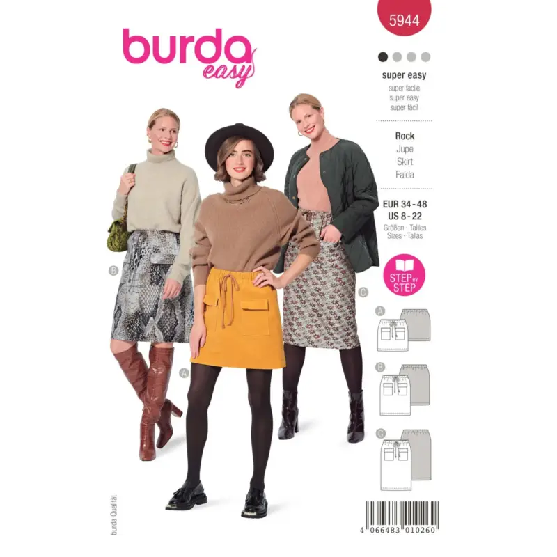 Burda Schnittmuster 5944: Rock, Gr. 34-48 Echt