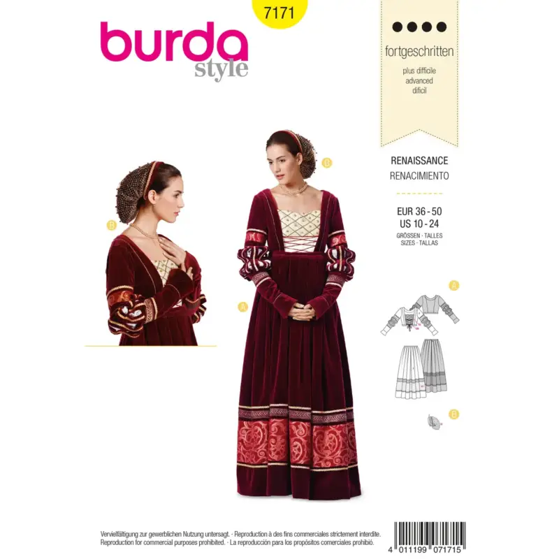 Günstig Burda Schnittmuster 7171: Renaissance Oberteil + Rock, Gr. 36-50