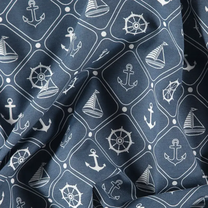 Top-Seller Gewebe, Blau mit weißem maritimen Muster