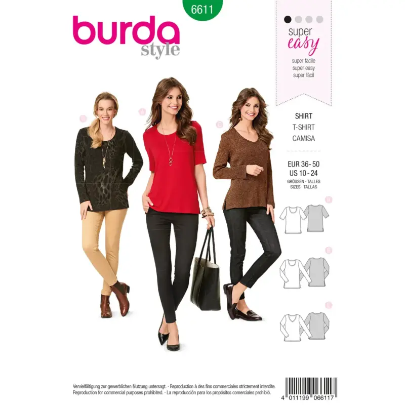 Burda Schnittmuster 6611: Shirt, Gr. 36-50 Neu