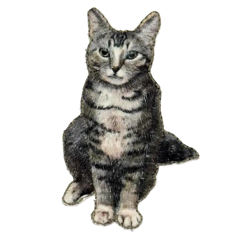 Stoffappl. Katze 62x38mm Grau, St. Echt
