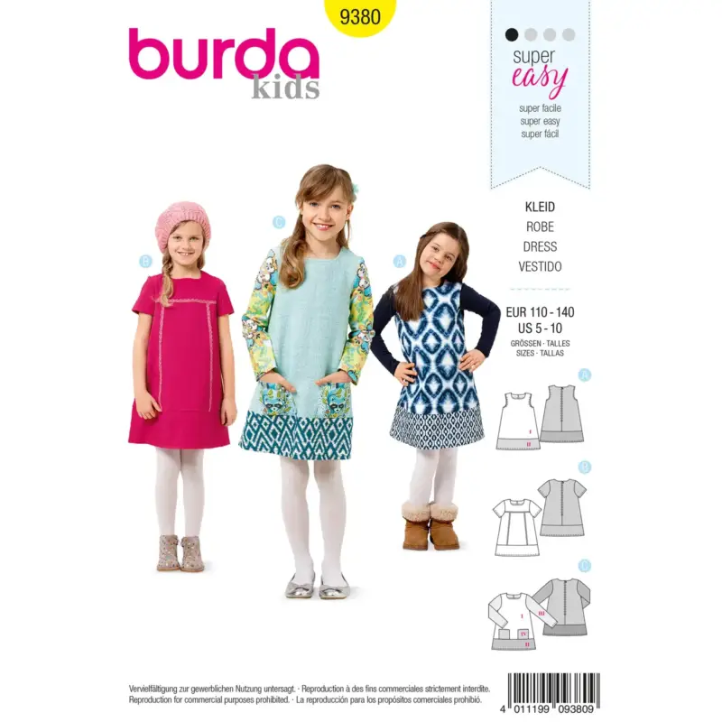 Burda Schnittmuster 9380: Kleid, Gr. 110-140 Markenware