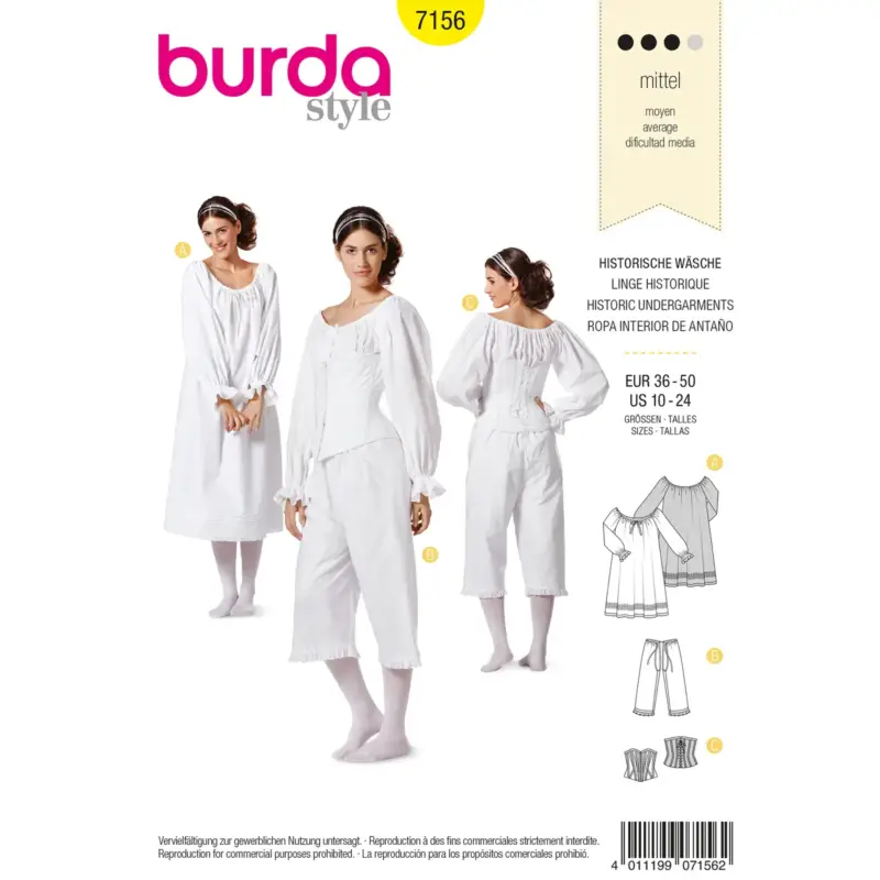 Zertifiziert Burda Schnittmuster 7156: Historische Unterwäsche, Gr. 36-50