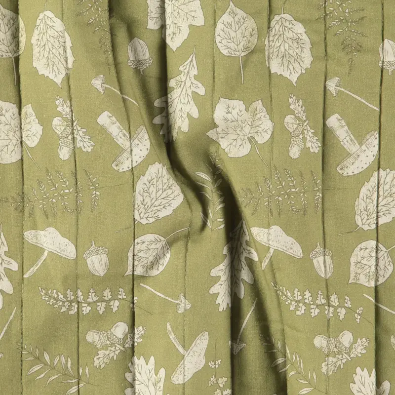 Gewebter Quilt, oliv m Blättern, 2seitig Letzte Chance