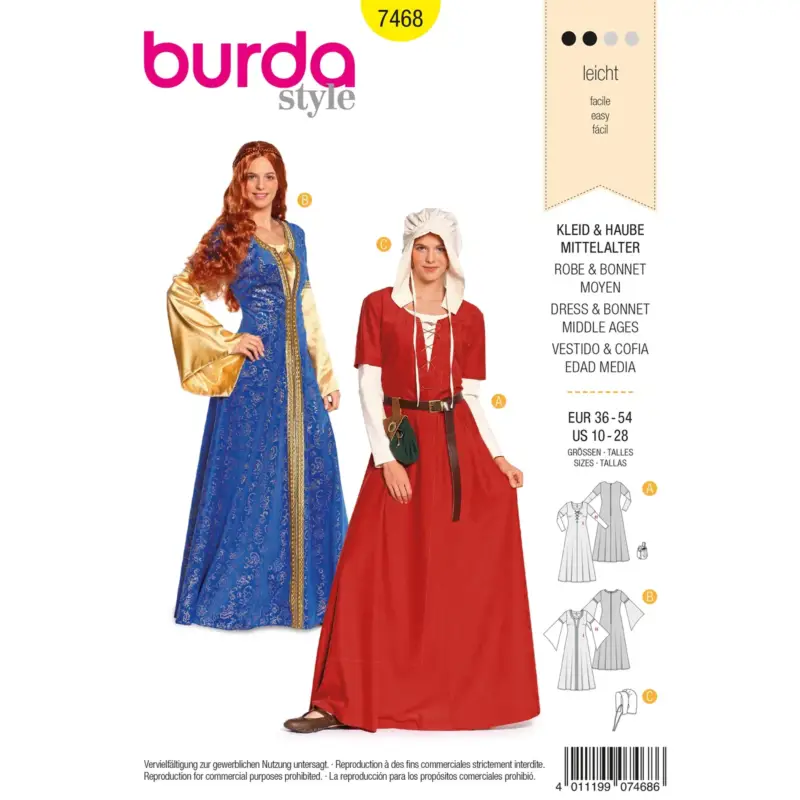 Burda Schnittmuster 7468: Mittelalterkleid, Gr. 36-54 Must-Have