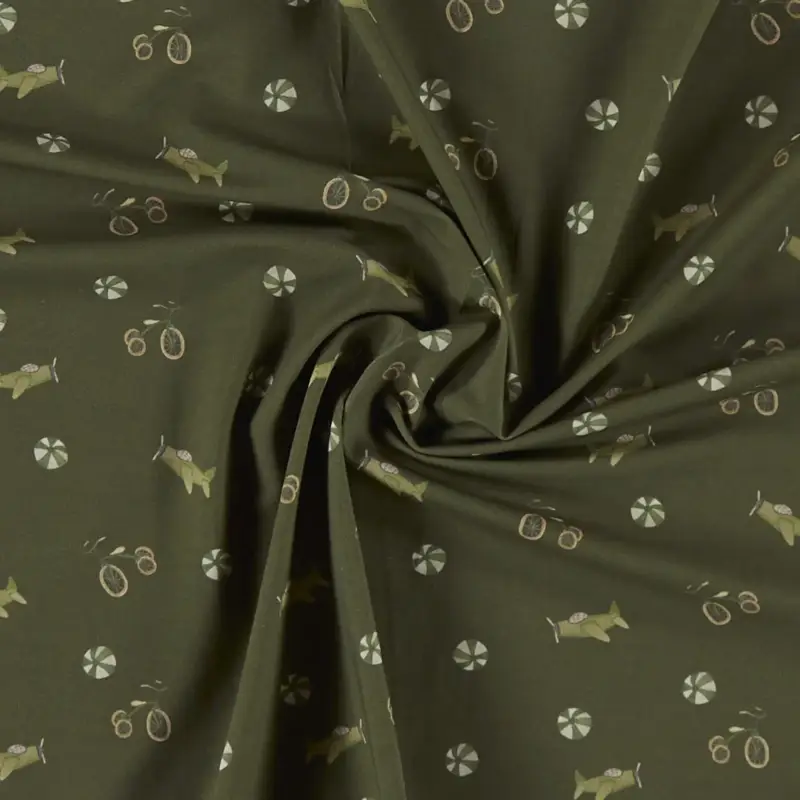 Markenware Baumwolljersey mit Stretch, staubgrün mit Spielzeug