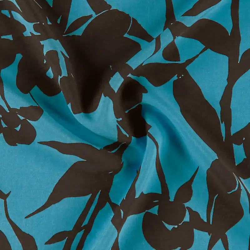Geprüft Woven viscose turquoise blue big flowers