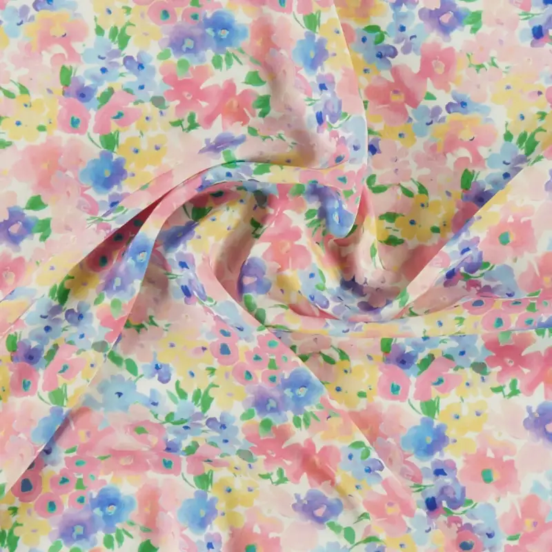 Gewebte Viskose pastellfarbene Blumen im Aquarell-Look Kracherpreis