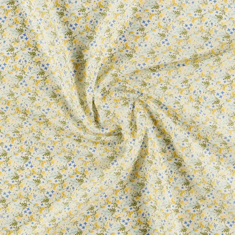Billig Fat Quater 45x55cm zitrone/blau m.Blumen