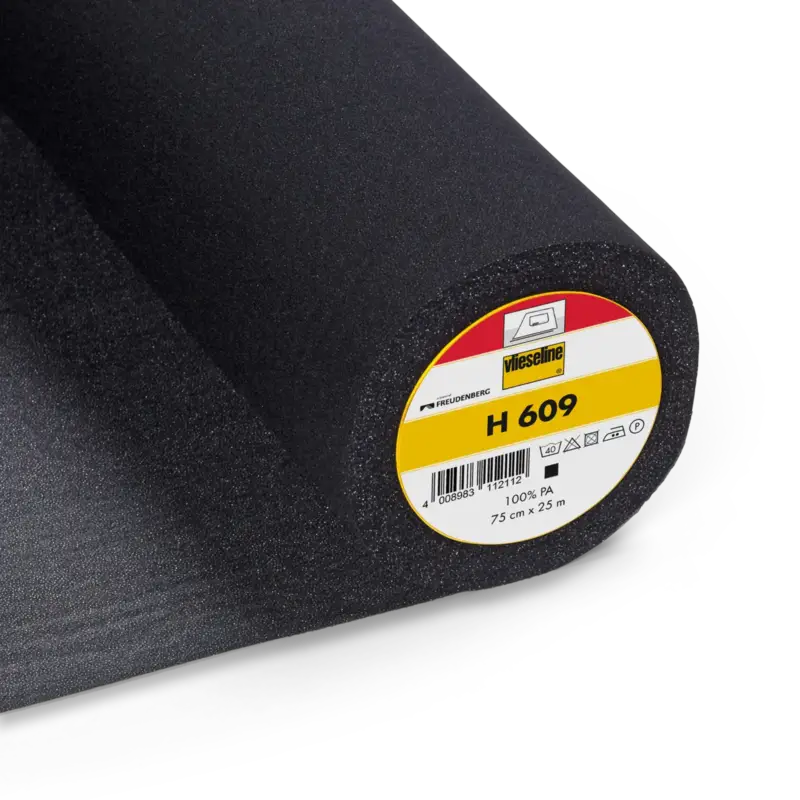 Markenware Vlieseline Bügeleinlage mit Stretch, für leichte bis mittelschwere Stoffe, schwarz (H609)