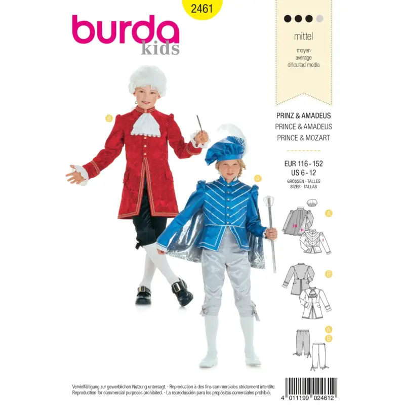 Burda Schnittmuster 2461: Prinz + Mozart Kinder, Gr. 116-152 Wochenendangebot