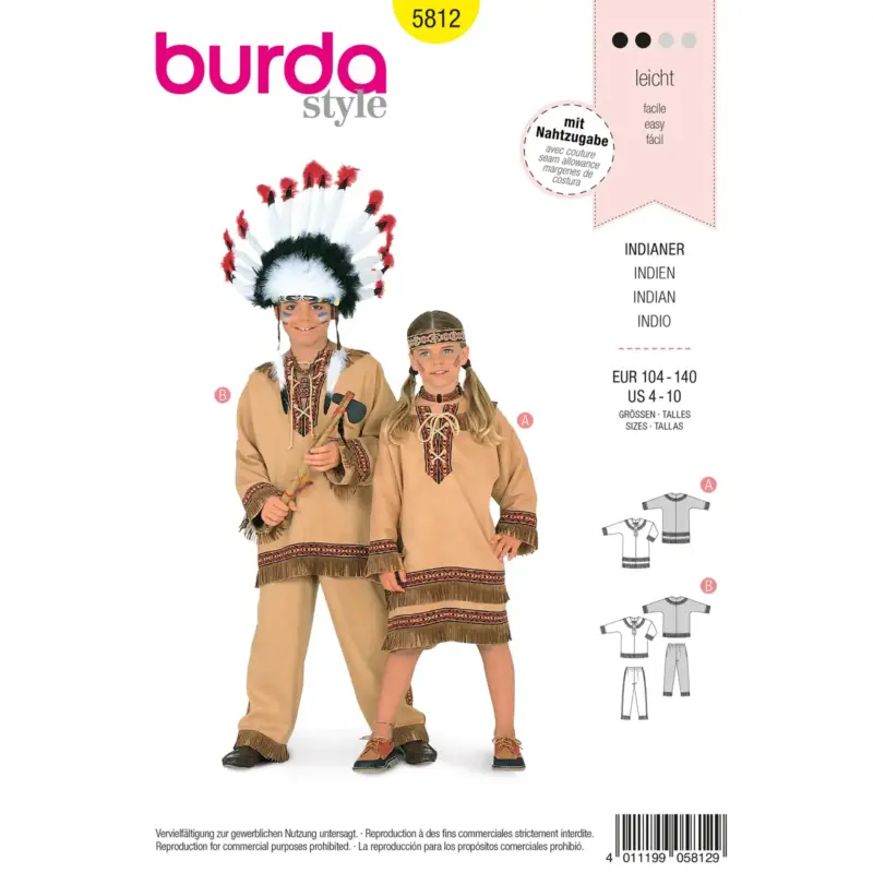 Burda Schnittmuster 5812: Ureinwohner Kinder, Gr. 104-140 Schneller Versand