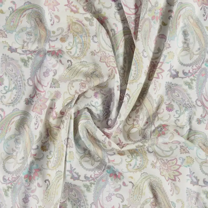 Echt Baumwollsatin off weiß Paisley Blumen