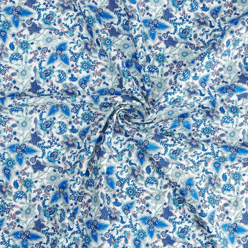 Baumwolle off white blaue Paisley-Blume Garantierte Lieferung