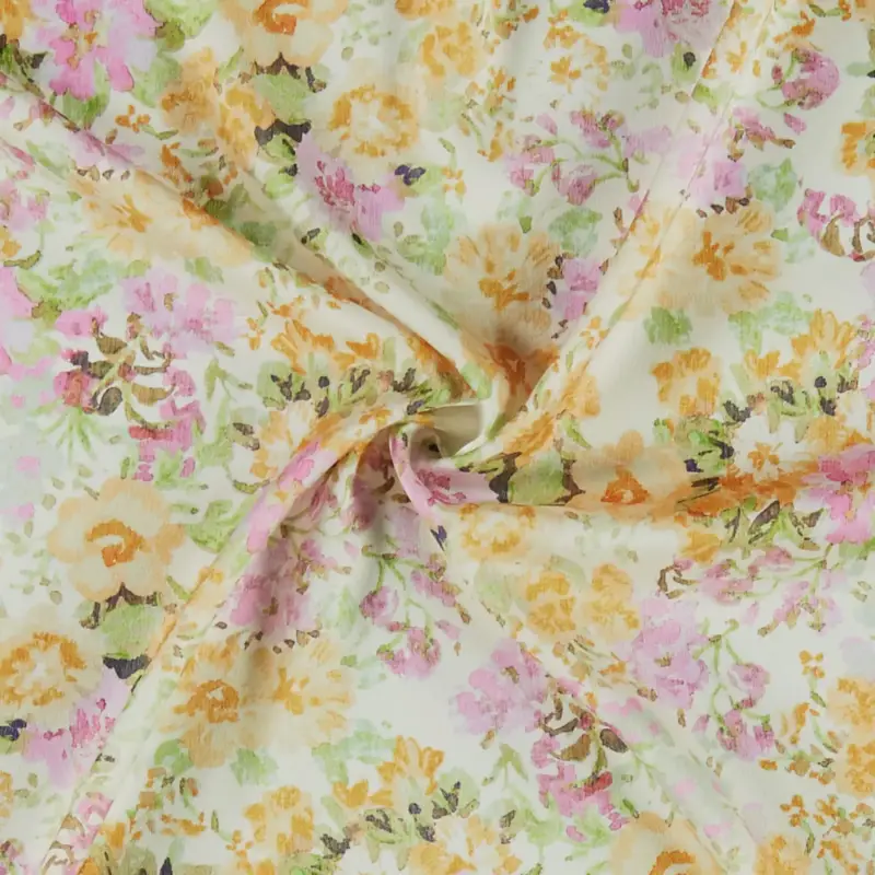 Neu Im Sortiment Satin mit buntem Blumenmuster