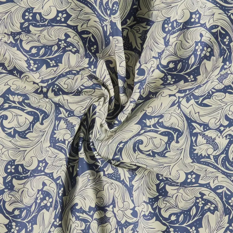 Sonderaktion Halbpanama aus 100 % Baumwolle, Tapetenmuster Blau, inspiriert von William Morris