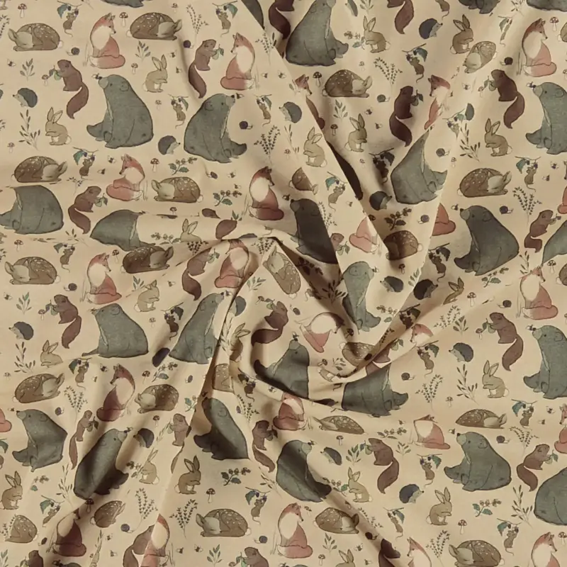Jetzt Kaufen Baumwolljersey mit Stretch, sand mit Waldtieren